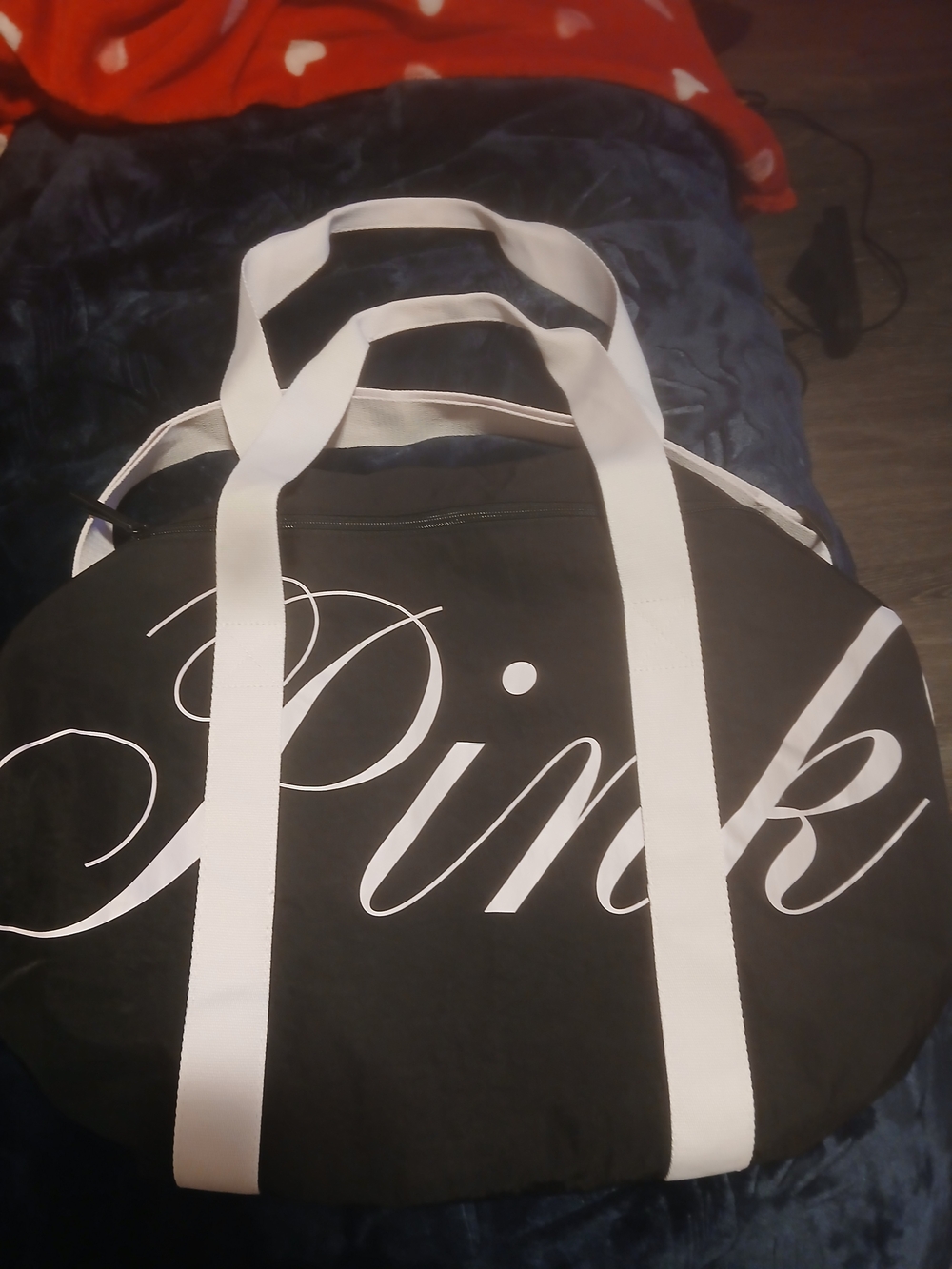 PINK Victoria's Secret Black Tote Light Pink Script and Straps
